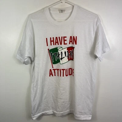 Vtg I Have An Italians Attitude Funny Novelty  TShirt  Screen Stars Shrunk Fit L - Image 1 of 4