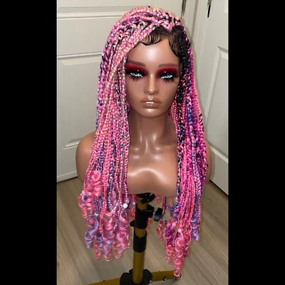 BESTYLEZ216 PELUCAS A MEDIDA *IT GURL* Peluca de encaje completa trenzas largas rosa y púrpura 30 pulgadas Foto 1 de 4