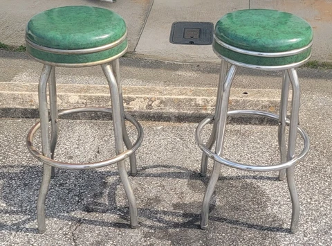 VTG MCM Metal Green Vinyl Shop Chrome Retro Bar Kitchen Counter Stool Chair 30" Cover