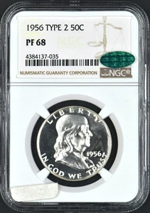 1956 Franklin Silver Half Dollar Type 2 NGC CAC PF 68 - Picture 1 of 2