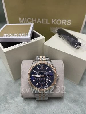 Michael Kors MK8412 Lexington Silver & Rose-Gold 45mm Blue Dial Unisex Watch - Image 1 of 2