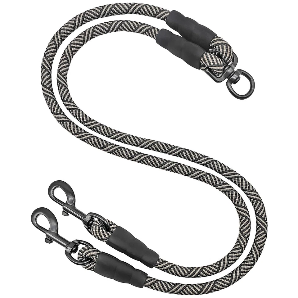 Large size Double Dog Leash Coupler Leash for 2 Dogs No Tangle 360° Swivel Dual