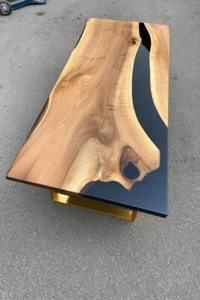 Handmade Rectangular Black Epoxy River Tabletop – Natural Wood with Resin - Picture 1 of 13