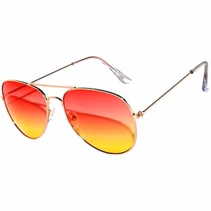COLORED RED-YELLOW LENS AVIATION STYLE METAL SUNGLASSES SILVER FRAME 99% UVB - Picture 1 of 4