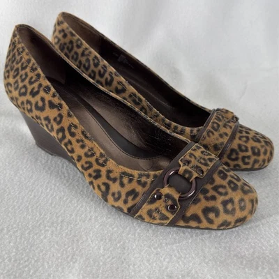 Zapatos de cuña Sofft para mujer talla 8,5 M de leopardo sin cordones de cuero marrón Foto 1 de 4