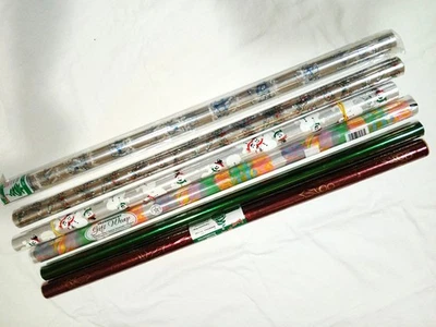 6 Rolls Cellophane Baskets, Wrapping Mixed Lot 30' Total Print & Plain - Image 1 of 3