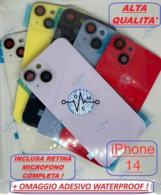 BACK COVER VETRO SCOCCA POSTERIORE IPHONE 14 COMPLETO FRAME MICROFONO + OMAGGI + - Immagine 1 di 4