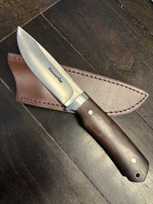 Cuchillo de acero inoxidable de hoja fija Black Fox de 4,5” con mango Cocobolo y funda de cuero Foto 1 de 4