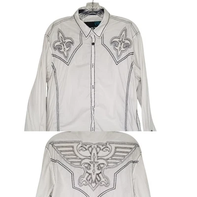 Camisa Y2K Roar Signature Grande Blanco Punto Grueso Bordado Vaquero Occidental Foto 1 de 4