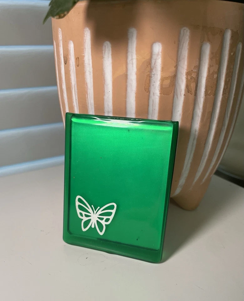 Vintage Green Jelly Butterfly Pocket Mirror Compact Travel Size Glass Retro - Image 1 of 3