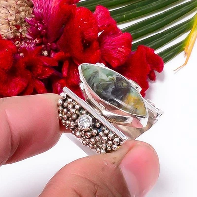 Anillo Cromo Calcedonia, Topacio Blanco Plata de Ley 925 s.7 Sk16, Regalo Navidad Foto 1 de 4