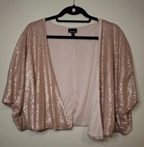 Torrid taglia 2 x tortora/champagne paillettes scrollate mantello bolero festa mantello scintillante - Foto 1 di 8