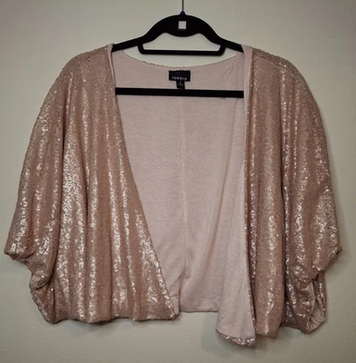 Torrid Size 2X Taupe/Champagne Sequin Shrug Cape Bolero Party Sparkle Cape - Image 1 of 4