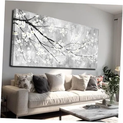  Arte de pared con impresiones florales decorativas de flores de ciruelo 24x48 blanco Foto 1 de 4