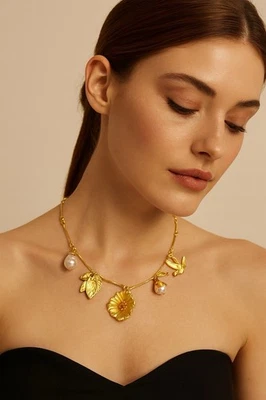 Птица лист цветок Zara жемчуг богемное французский подвеска цепочка ожерелье винтажный лепесток мак - Изображение 1 из 4