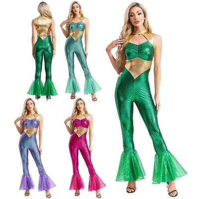 Déguisement femme sirène cosplay motif écailles de poisson ourlet évasé combinaison carnaval - Photo 1/3