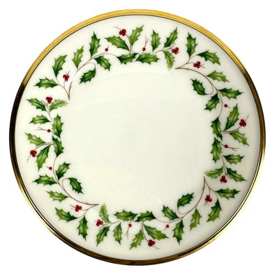 Plato de pan y mantequilla Lenox Holiday Dimension acebo borde dorado 6 3/8" Foto 1 de 4