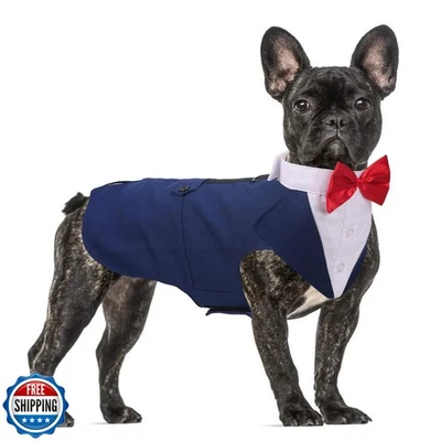 QBLEEV Tuxedo for Medium Dogs, Suit and Bandana Set, Wedding Outfit With Bow  - Image 1 of 4