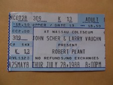 Robert Plant 1988 Concert Ticket Stub Nassau Coliseum Ny 7-28-88