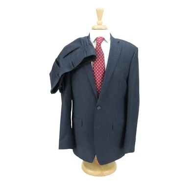 Traje Calvin Klein Azul Oscuro Azul Marino Rayas 100% Lana Natural Elástico Para Hombre 42L Foto 1 de 4