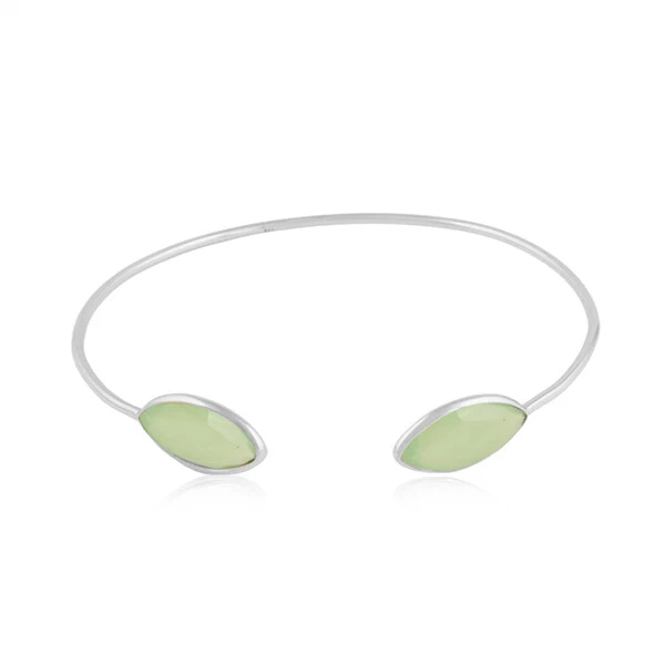 Joias femininas de prata 925 com punho elegante de pedra preciosa de calcedônia Prehnite - Imagem 1 de 4