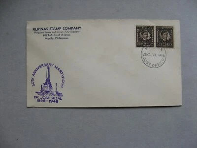 FILIPINAS, portada FDC 1946, José Rizal, médico, escritor Foto 1 de 2