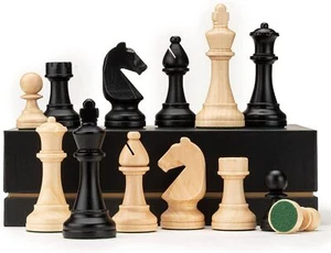 A&A Premium Triple Weighted Staunton Wooden Chess Pieces W/ 2 Extra Queen - King - Picture 1 of 9