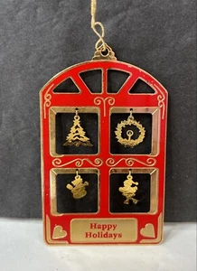 Vintage Christmas Ornament Gold Red Metal Window Snowman Gloria Duchin 1994 - Picture 1 of 4