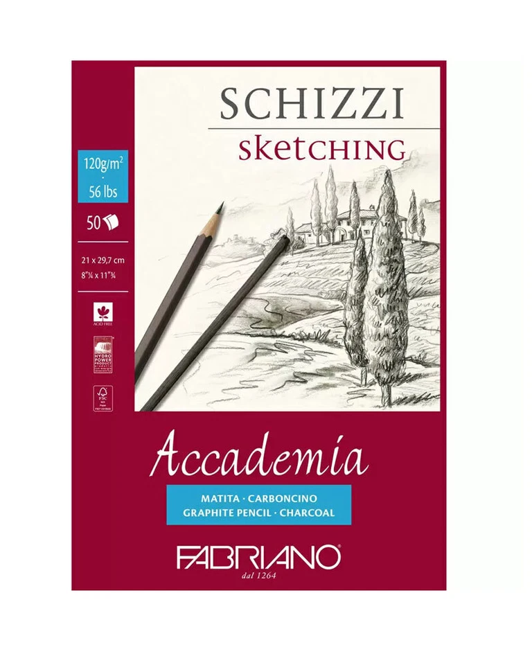 FABRIANO DIN A4 Zeichenblock für BLEISTIFTE, Zeichenkohle, Graphitstifte, Zeichentusche