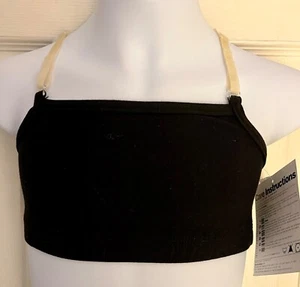 GK CAMISOLE BRA CLEAR STRAPS CHILD MEDIUM COTTON/SPANDEX SKATE GYM #1471 BLACK C - Picture 1 of 7