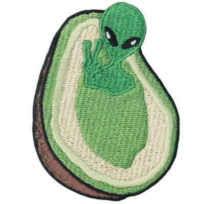 Embroidered Patches Iron Sew On transfers Badges appliques Alien Avocado 640R - Image 1 of 4