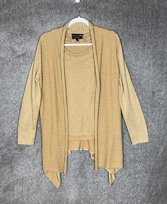 Conjunto suéter cárdigan tejido metálico dorado Evan Picone para mujer talla grande Foto 1 de 4
