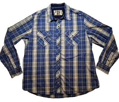 Camisa a Presión RealTree Negra Perla Para Hombres XL Azul Amarillo Cuadros Vaquero Occidental Rodeo Foto 1 de 4