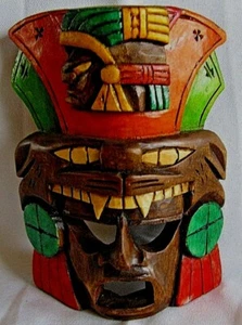 VTG MEXICO AZTEK'S NATION CEREMONIAL HAND CARVED AND PAINTED WOODEN MASK - Picture 1 of 7
