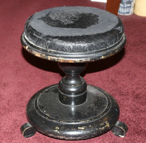 Antique Cow Milking Wood Stool Bench Chair Black Painted Wood Country Farm Decor Cover