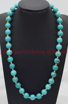 Natural Beautiful 6/8/10/12mm Blue Turquoise Round Gemstone Beaded Necklace 18in - Image 1 of 4