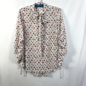 Veronica Beard Silk Shirt Womens Sz 4 Ivory Floral Neck/Sleeve Tie Button Front - Picture 1 of 8