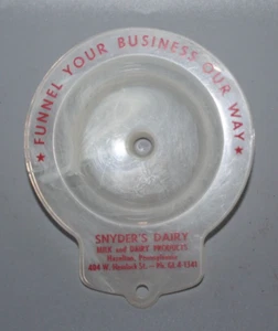 Vintage Advertising Plastic Funnel Snyder's Dairy Hazleton PA - Picture 1 of 5