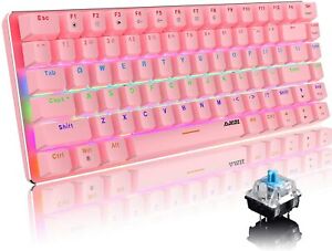 Pink Wired Gaming Mechanical Keyboard Rainbow Backlit 82 Keys Anti-ghosting AK33