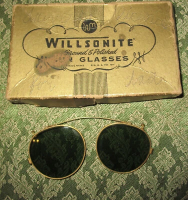 Винтажный WILLSONITE WILLSON солнцезащитные очки золотистый зажим на в оригинальной коробке чтения PA - Изображение 1 из 4