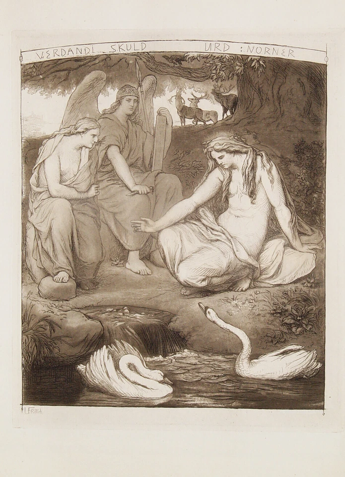 Lorenz Frölich Kopenhagen Germanen Mythologie Nornen Wikinger Schwan Akt Erotik - Bild 1 von 1