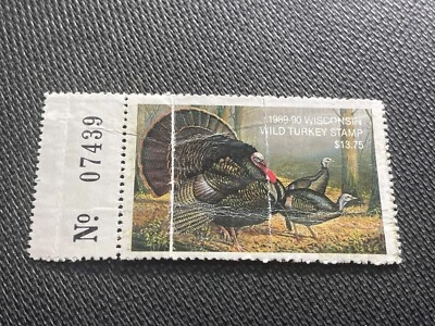 1989 Wisconsin DNR Wild Turkey Hunting License Stamp MNH - Image 1 of 2