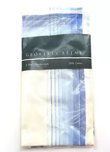 NEW Set of 6 GEOFFREY BEENE Men's Handkerchiefs 100% Cotton in Blue and White - Picture 1 of 5
