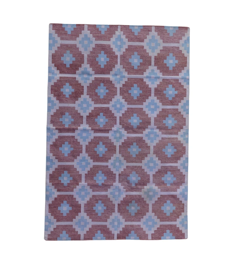 Rugmoda 粉色桃子几何地毯 – 4x6 英尺手工编织棉质地毯 — 第 1/4 张图片