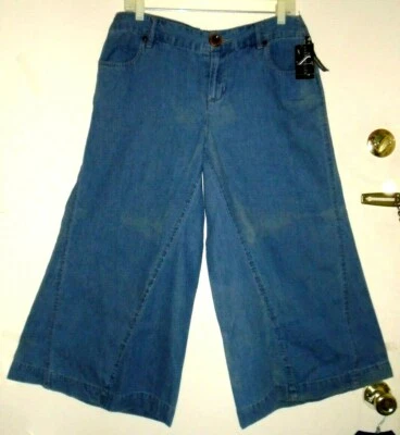 Pantalones gauchos de mezclilla con botones de cobre pierna ancha Versalles de moda para mujer talla 8 Foto 1 de 3