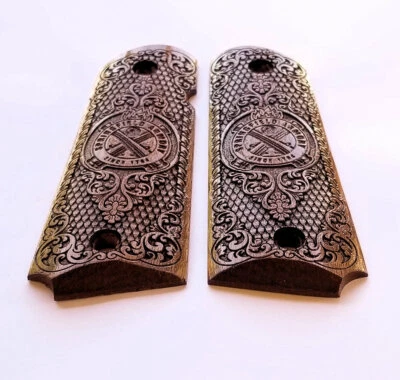 1911 Full Size Springfield Armory 3D engraved walnut wood grips Scroll