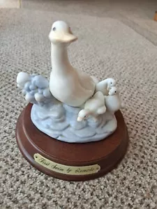First Swim Duck Family Leonardo China Ceramic On Wood Plinth Ornament  - Picture 1 of 9