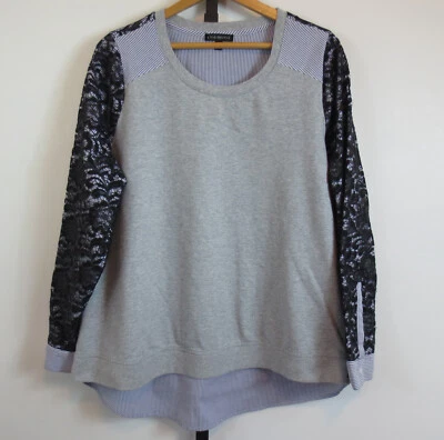 Lane Bryant 混合媒体上衣蕾丝覆盖女式大码 18/20 长袖 — 第 1/4 张图片