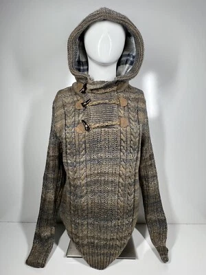 Suéter com capuz novo com etiquetas Leif Nelson marrom malha de cabo forrado de flanela LN6004 masculino tamanho GG - Imagem 1 de 4