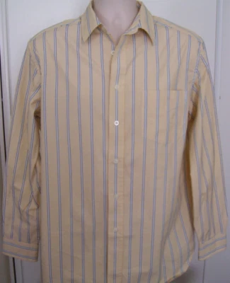 G.H. Camisa masculina de algodão Bass & Co manga longa média com botões listra azul/amarela - Imagem 1 de 4